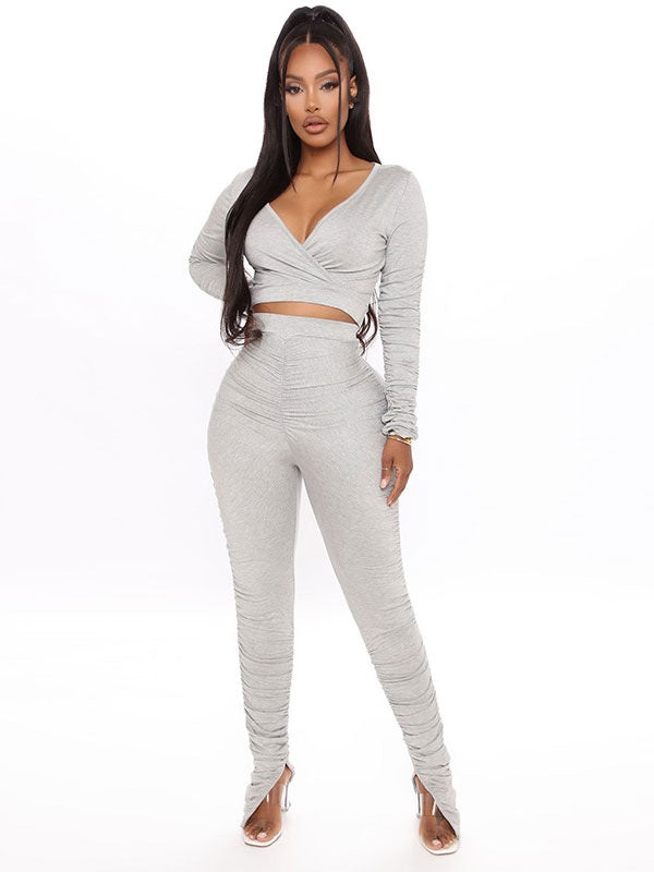 Two Piece Sets Pleated Casual Pants Stretch Outfit Mssza
