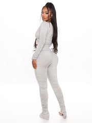 Two Piece Sets Pleated Casual Pants Stretch Outfit Mssza