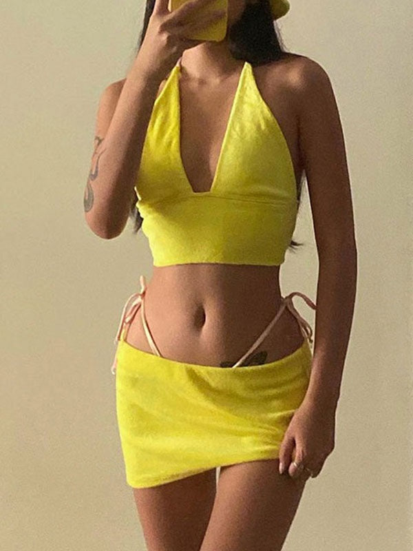 Two Piece Sets Pleated Sleeveless Straps Neck Casual Top Outfit Mssza