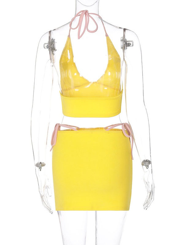 Two Piece Sets Pleated Sleeveless Straps Neck Casual Top Outfit Mssza