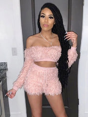 Two Piece Sets Casual Short Pants Bateau Neck Top Outfit Mssza