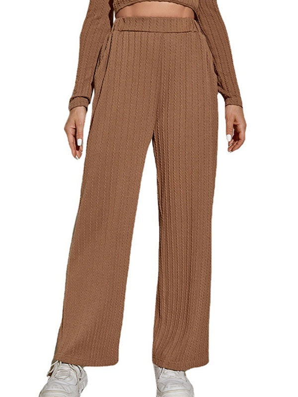 Two Piece Sets Polyester Lace Up Casual Pants Blouse Outfit Mssza