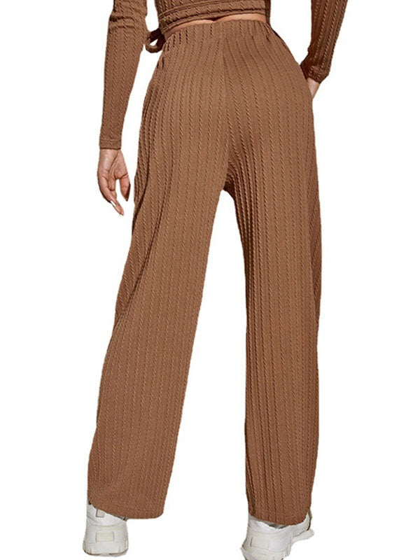 Two Piece Sets Polyester Lace Up Casual Pants Blouse Outfit Mssza