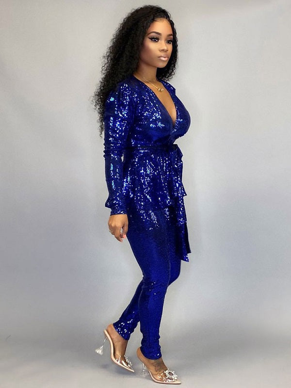 Two Piece Sets Polyester Lace Up Geometric V-Neck Outfit Mssza