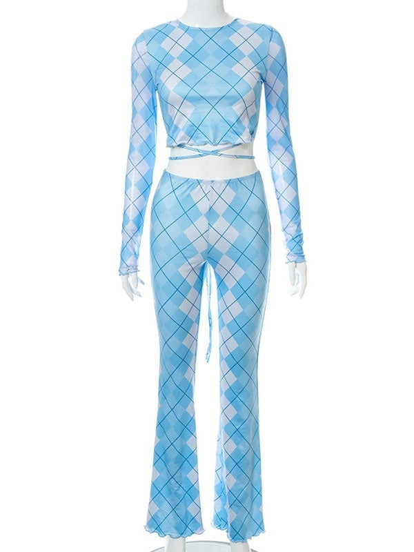 Two Piece Sets Polyester Lace Up Pants Spring Irregular Outfit Mssza