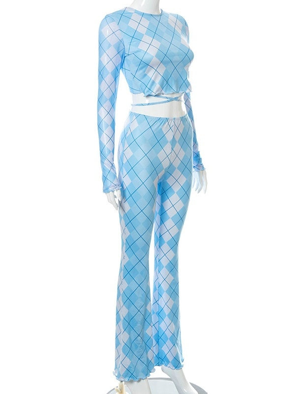 Two Piece Sets Polyester Lace Up Pants Spring Irregular Outfit Mssza