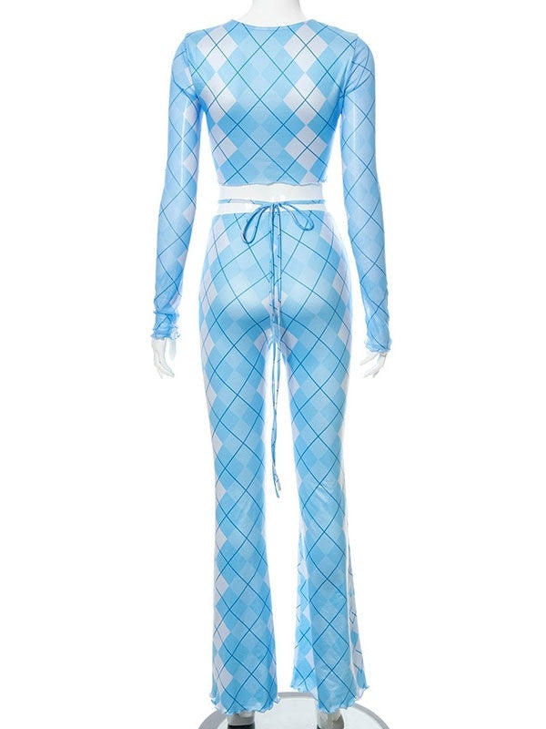 Two Piece Sets Polyester Lace Up Pants Spring Irregular Outfit Mssza