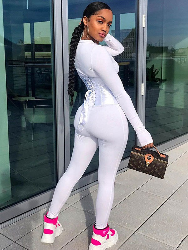 Two Piece Sets Polyester Piping Casual Top Outfit Mssza