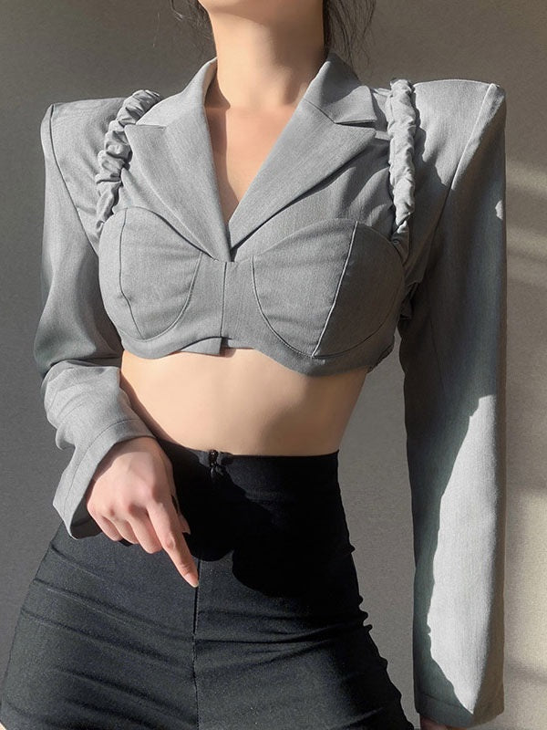 Two Piece Sets Polyester Piping Irregular Casual Overcoat Outfit Mssza