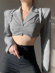 Two Piece Sets Polyester Piping Irregular Casual Overcoat Outfit Mssza