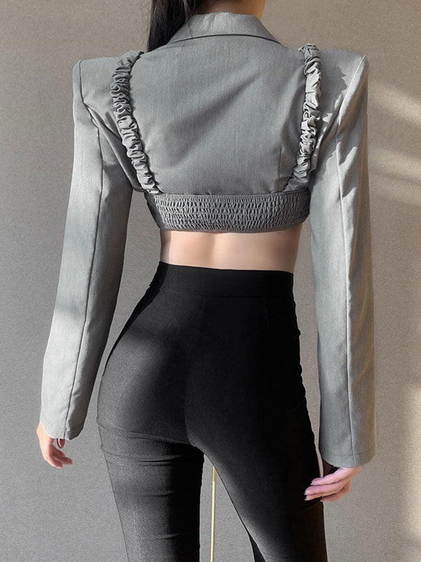 Two Piece Sets Polyester Piping Irregular Casual Overcoat Outfit Mssza