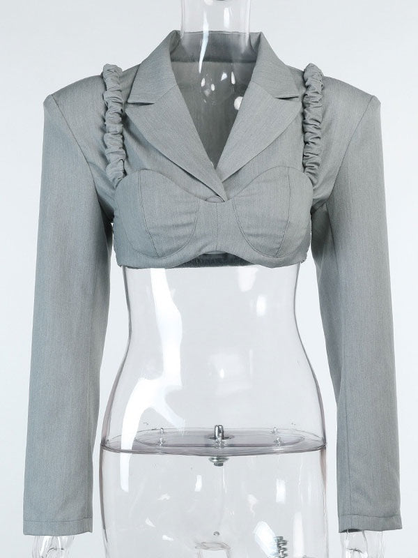 Two Piece Sets Polyester Piping Irregular Casual Overcoat Outfit Mssza