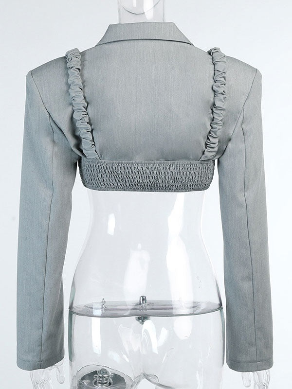 Two Piece Sets Polyester Piping Irregular Casual Overcoat Outfit Mssza
