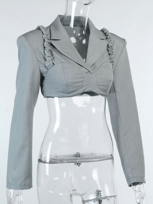 Two Piece Sets Polyester Piping Irregular Casual Overcoat Outfit Mssza