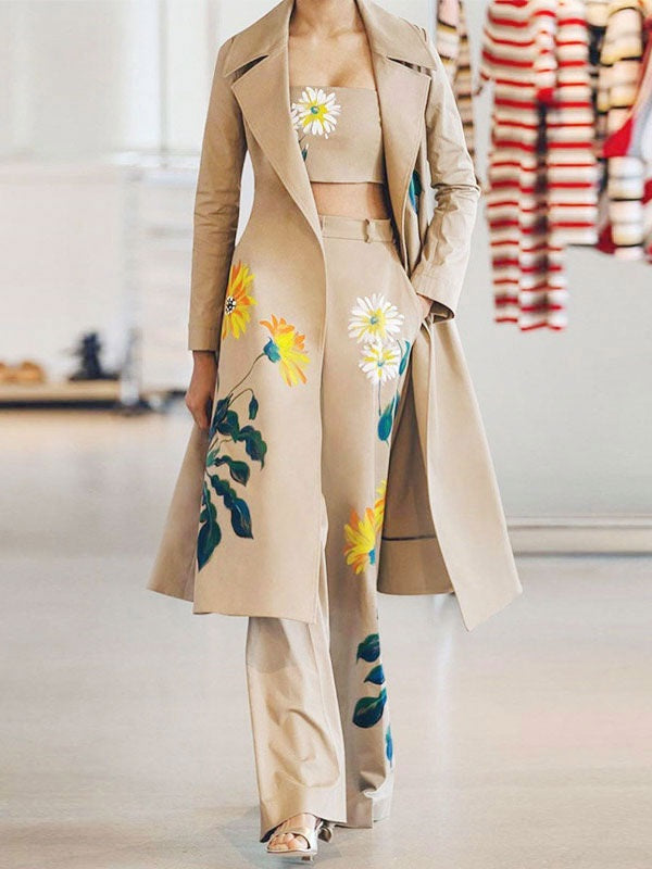 Two Piece Sets Polyester Piping Printed Casual Overcoat Outfit Mssza