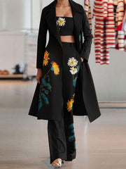 Two Piece Sets Polyester Piping Printed Casual Overcoat Outfit Mssza