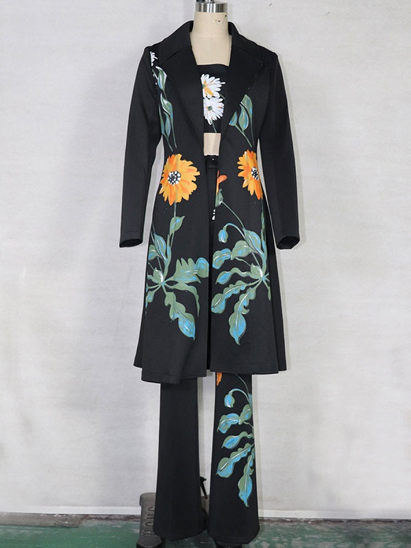 Two Piece Sets Polyester Piping Printed Casual Overcoat Outfit Mssza