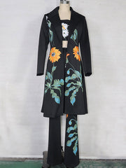 Two Piece Sets Polyester Piping Printed Casual Overcoat Outfit Mssza