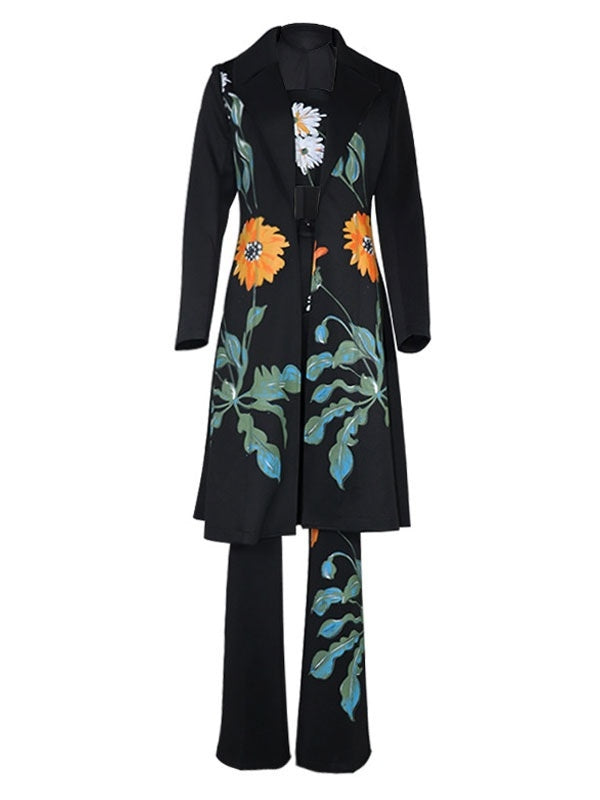 Two Piece Sets Polyester Piping Printed Casual Overcoat Outfit Mssza