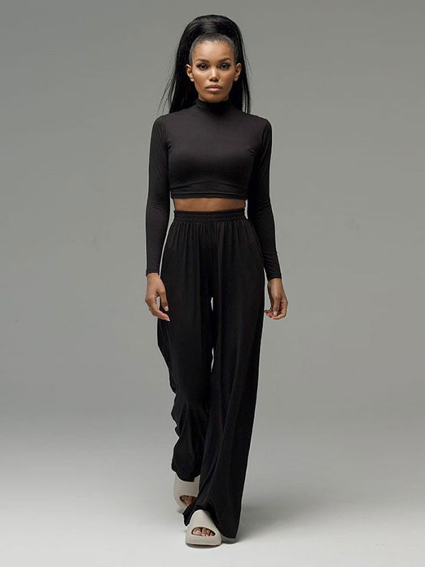 Two Piece Sets Polyester Pleated Casual Pants Outfit Mssza