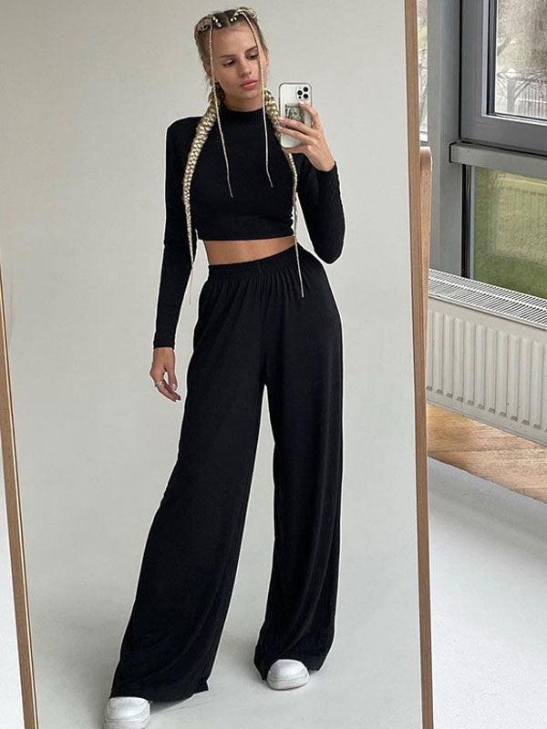 Two Piece Sets Polyester Pleated Casual Pants Outfit Mssza