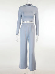 Two Piece Sets Polyester Pleated Casual Pants Outfit Mssza
