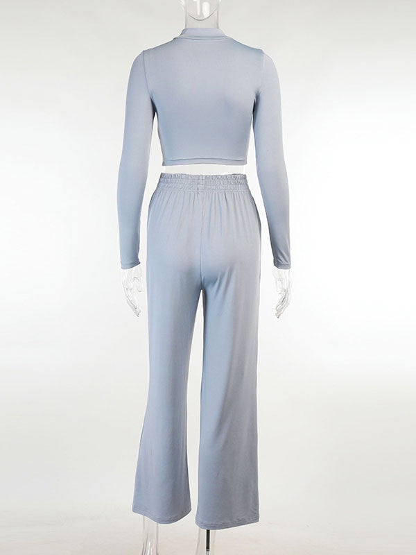Two Piece Sets Polyester Pleated Casual Pants Outfit Mssza