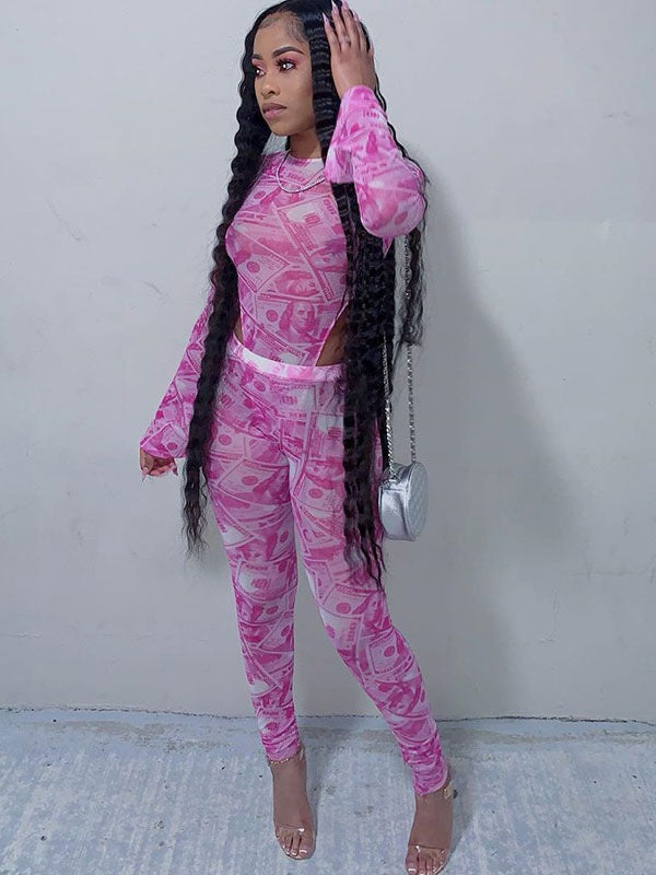 Two Piece Sets Polyester Printed Zipper Casual Pants Outfit Mssza