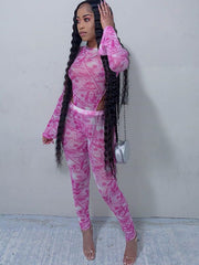 Two Piece Sets Polyester Printed Zipper Casual Pants Outfit Mssza