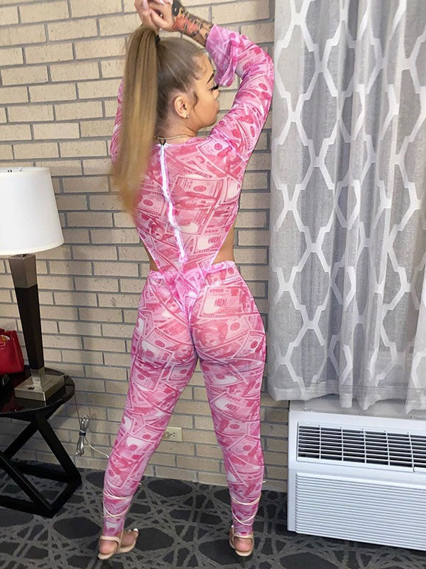 Two Piece Sets Polyester Printed Zipper Casual Pants Outfit Mssza