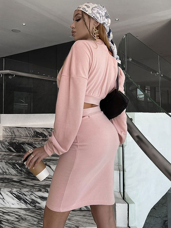 Two Piece Sets Polyester Split Front Stretch Casual Skirt Outfit Mssza