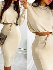 Two Piece Sets Polyester Top Blouse Bodycon Skirt Outfit Mssza