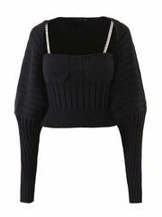 Two Piece Sets Polyester V Neck Chains Casual Top Outfit Mssza