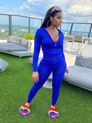 Two Piece Sets Polyester V-Neck Zipper Casual Top Outfit Mssza