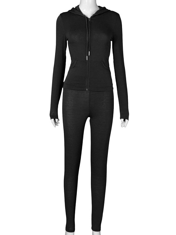 Two Piece Sets Polyester V-Neck Zipper Casual Top Outfit Mssza