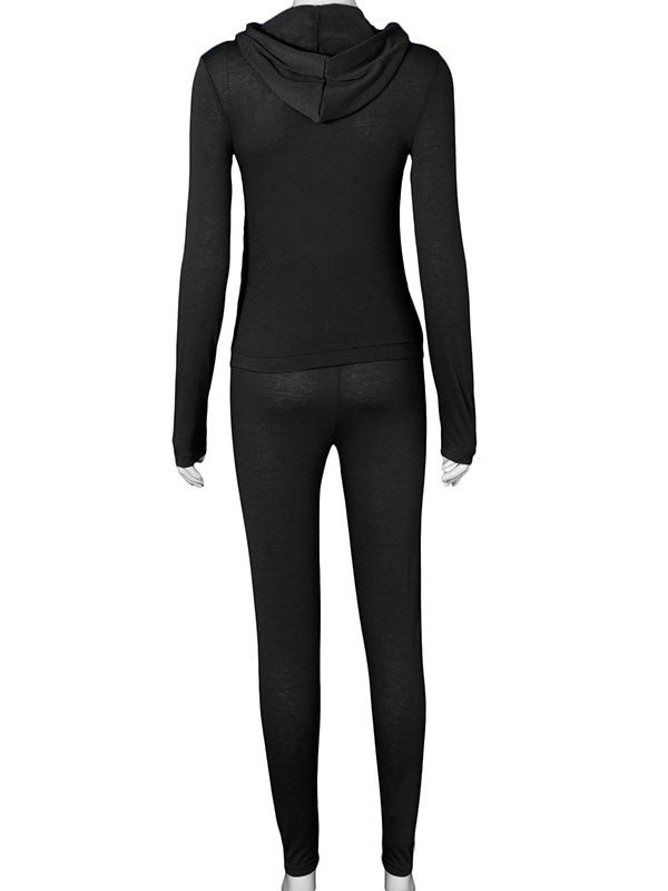 Two Piece Sets Polyester V-Neck Zipper Casual Top Outfit Mssza