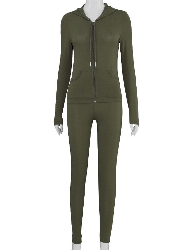 Two Piece Sets Polyester V-Neck Zipper Casual Top Outfit Mssza