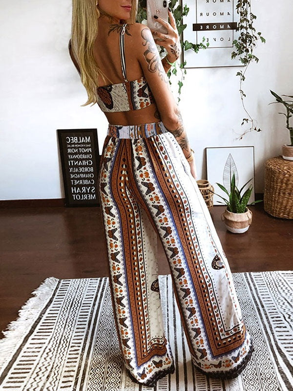 Two Piece Sets Sweetheart Neck Print Pants Casual Outfit Mssza