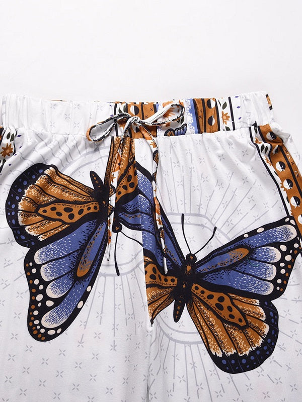 Two Piece Sets Sweetheart Neck Print Pants Casual Outfit Mssza