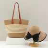 Two-piece Set Beach Bag Wide Brim Back-open Big Bowknot Staw Hats Mssza