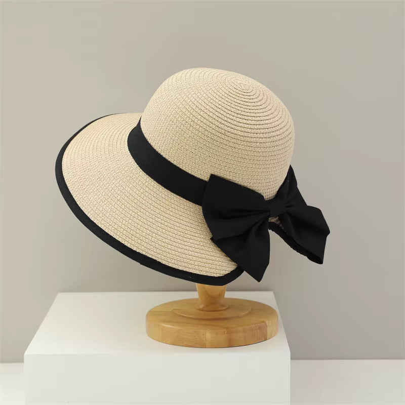 Two-piece Set Beach Bag Wide Brim Back-open Big Bowknot Staw Hats Mssza