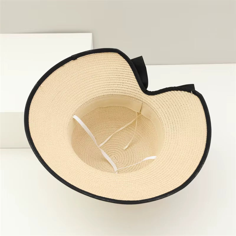 Two-piece Set Beach Bag Wide Brim Back-open Big Bowknot Staw Hats Mssza