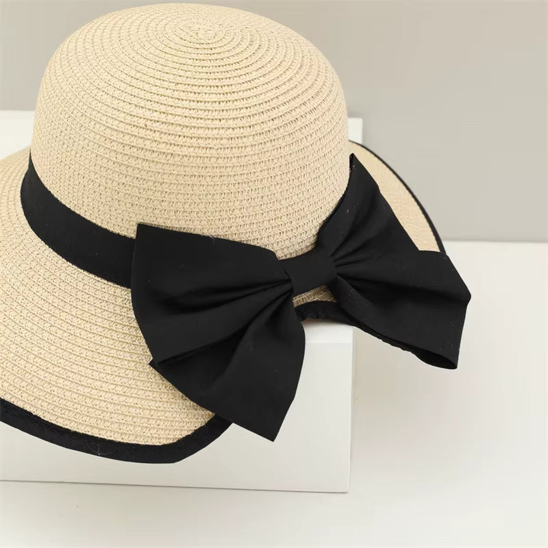 Two-piece Set Beach Bag Wide Brim Back-open Big Bowknot Staw Hats Mssza