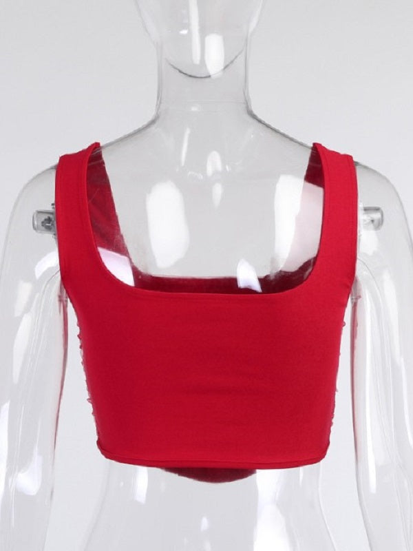 U Neck Fitted Cropped Tank Top Mssza