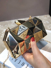 Uneven Surface Specular Chain Evening Clutch Bag Mssza