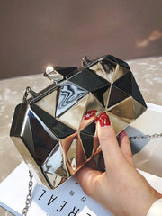 Uneven Surface Specular Chain Evening Clutch Bag Mssza