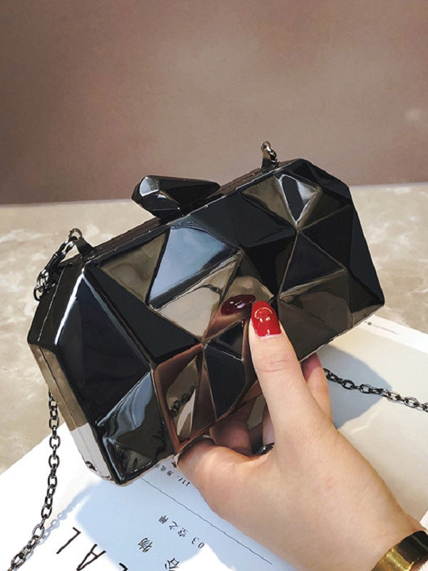 Uneven Surface Specular Chain Evening Clutch Bag Mssza