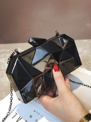 Uneven Surface Specular Chain Evening Clutch Bag Mssza