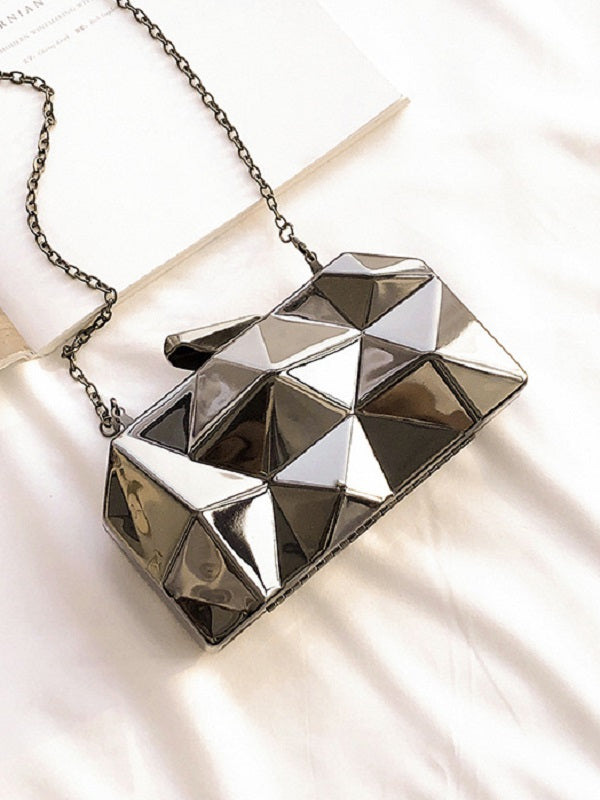 Uneven Surface Specular Chain Evening Clutch Bag Mssza