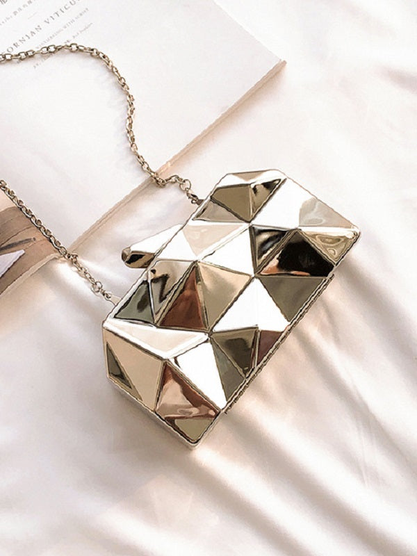 Uneven Surface Specular Chain Evening Clutch Bag Mssza